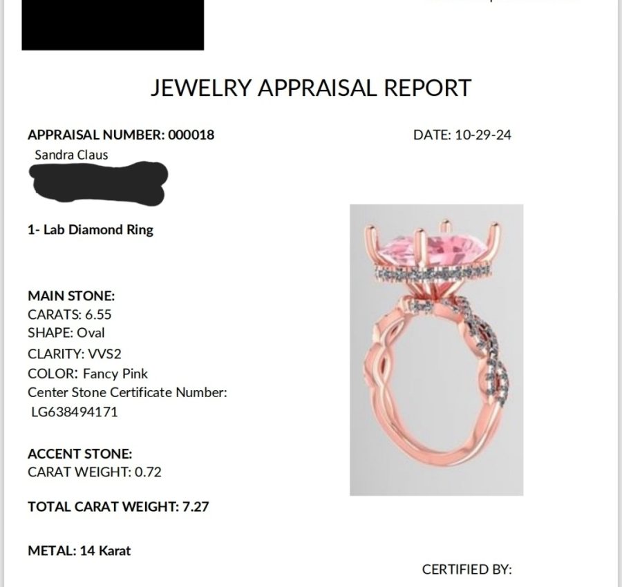 7.27 ct, 14k rose gold engagement ring, size 5