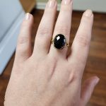 14K Yellow Gold 6.9Tw Onyx Ring with .12Tw Round Diamonds