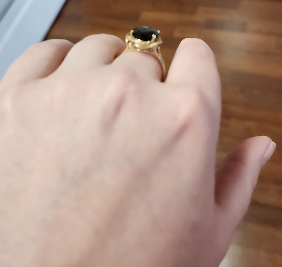 14K Yellow Gold 6.9Tw Onyx Ring with .12Tw Round Diamonds