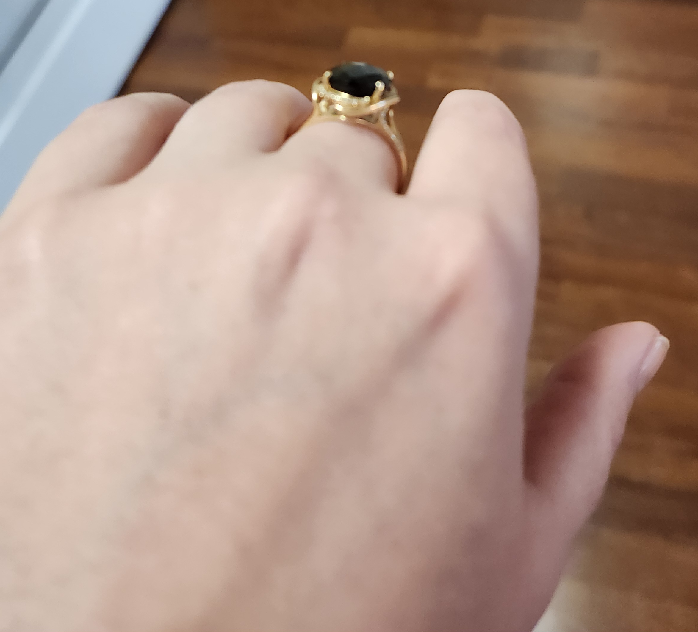 14K Yellow Gold 6.9Tw Onyx Ring with .12Tw Round Diamonds
