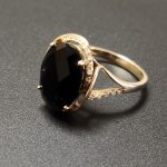 14K Yellow Gold 6.9Tw Onyx Ring with .12Tw Round Diamonds