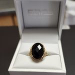 14K Yellow Gold 6.9Tw Onyx Ring with .12Tw Round Diamonds