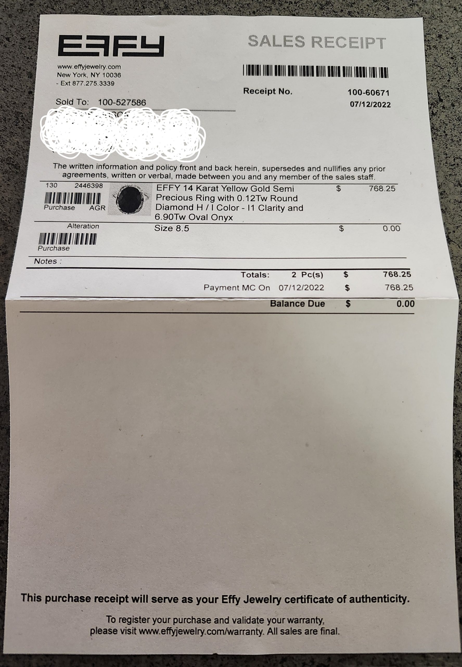 14K Yellow Gold 6.9Tw Onyx Ring with .12Tw Round Diamonds