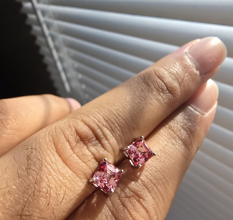 Sri Lanka Padparadscha Lab Sapphire Earrings – Asscher Cut 6mm 3.2ct Pair