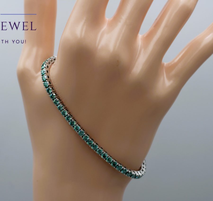 14K White Gold 5.6ctw Green/Light Green Blue Moissanite Tennis Bracelet 7inch/18cm