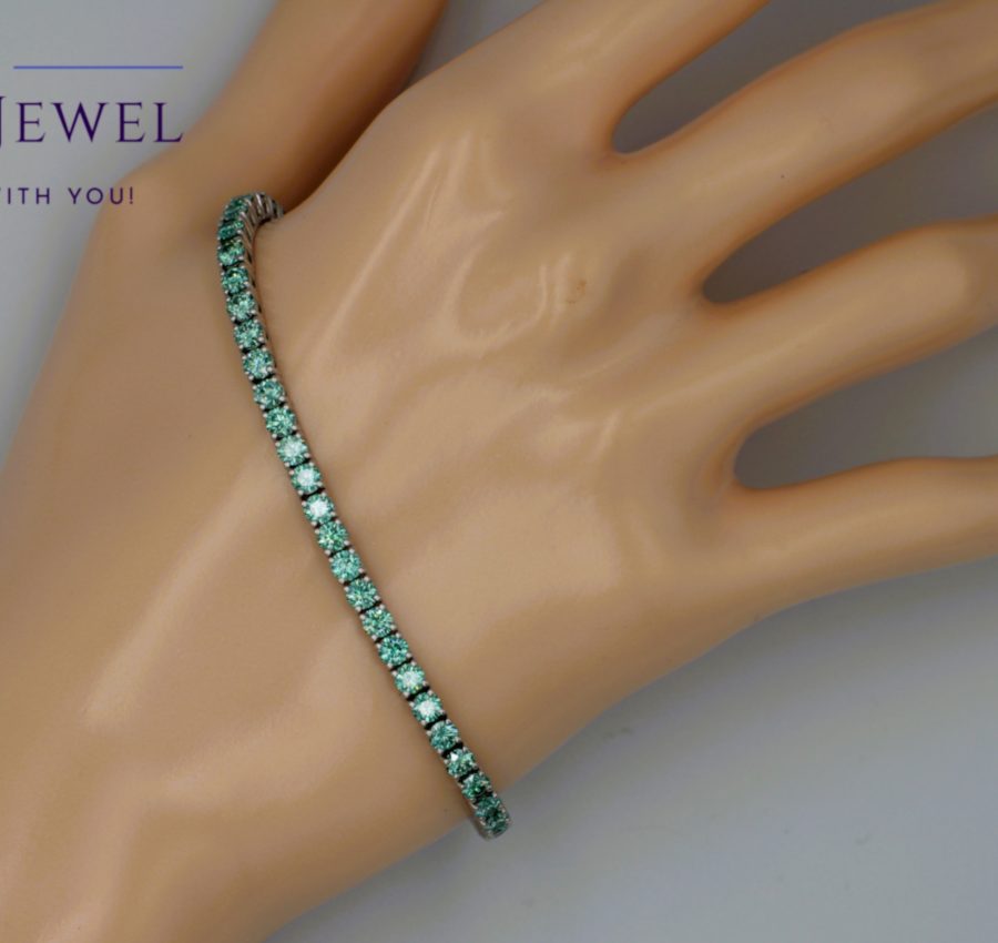 14K White Gold 5.6ctw Green/Light Green Blue Moissanite Tennis Bracelet 7inch/18cm