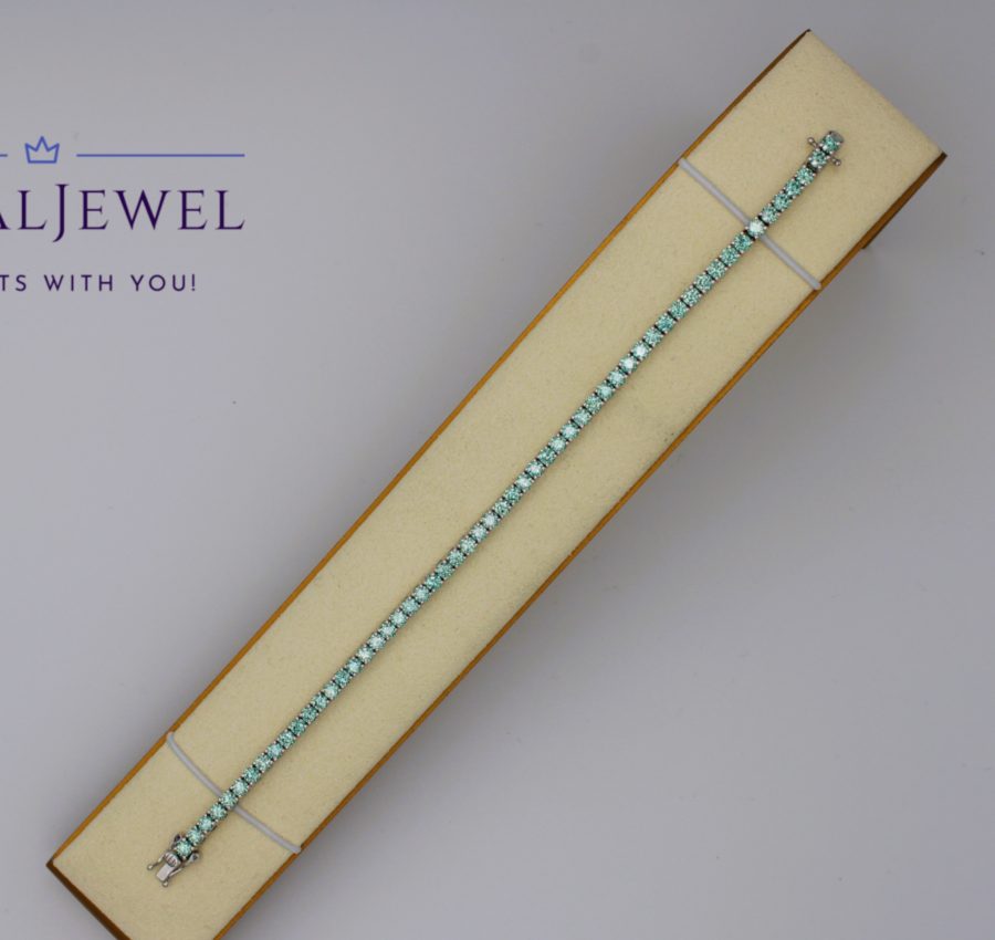 14K White Gold 5.6ctw Green/Light Green Blue Moissanite Tennis Bracelet 7inch/18cm