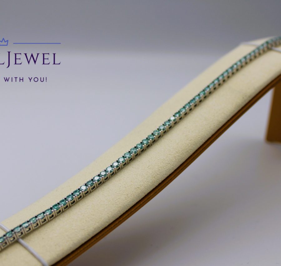 14K White Gold 5.6ctw Green/Light Green Blue Moissanite Tennis Bracelet 7inch/18cm