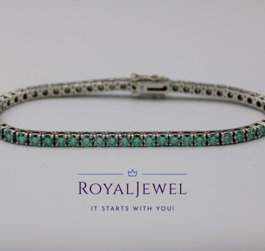 14K White Gold 5.6ctw Green/Light Green Blue Moissanite Tennis Bracelet 7inch/18cm