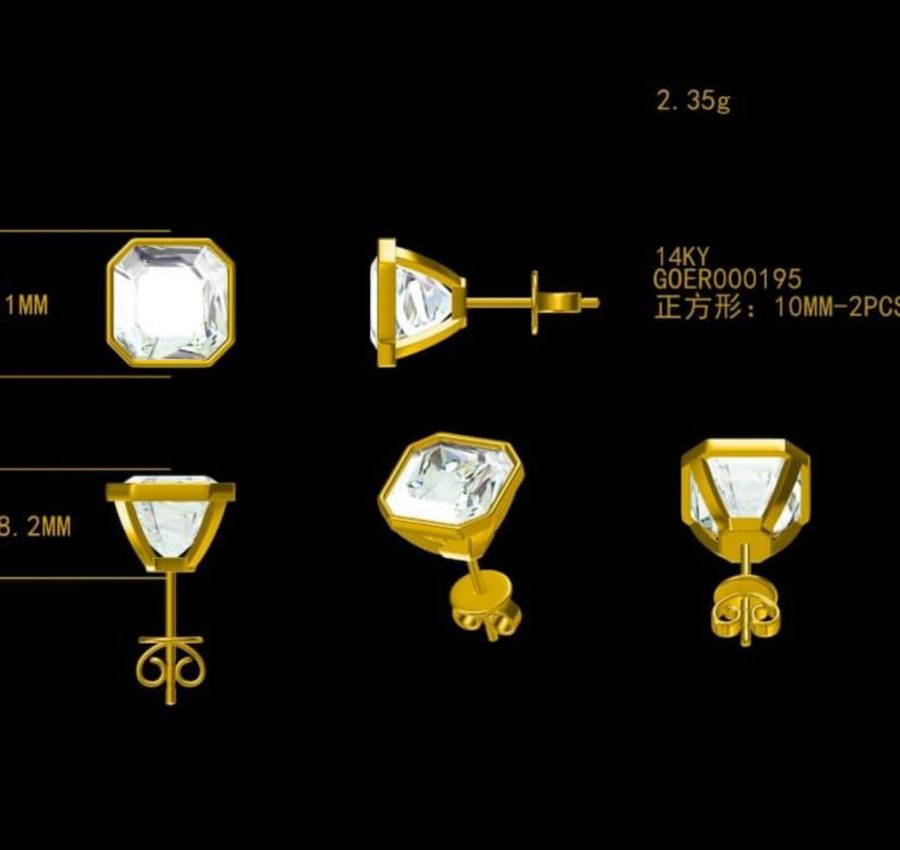 Provence 14kt Yellow Gold Square Radiant Asscher Cut Moissanite 10mm Earrings