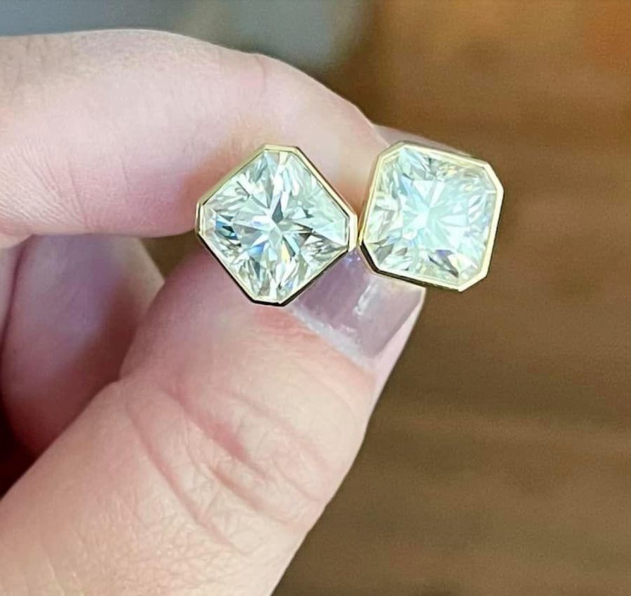 Provence 14kt Yellow Gold Square Radiant Asscher Cut Moissanite 10mm Earrings