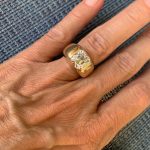 Davin Jewelry Custom Gypsy Set 9×9 Cushion Cut Moissanite Ring sz 5.25/11grams 14kt Yellow Gold