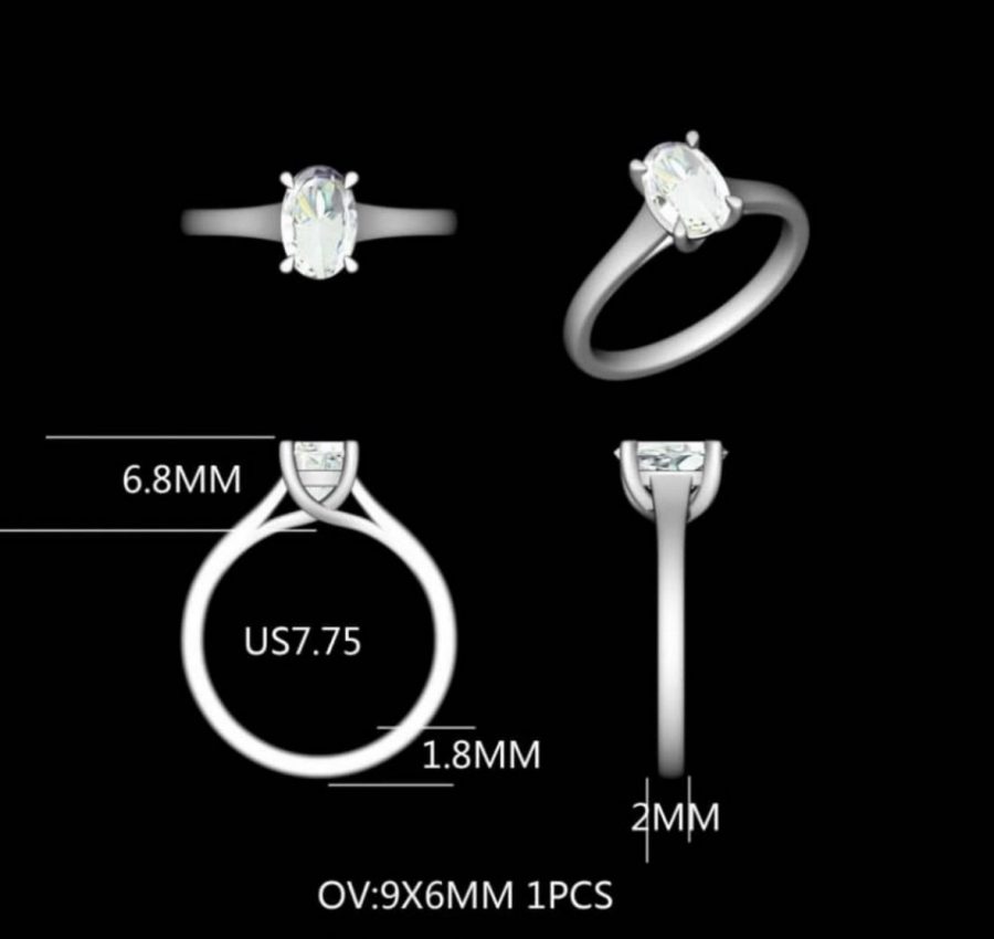 9×6 moissanite solitaire 14k white gold