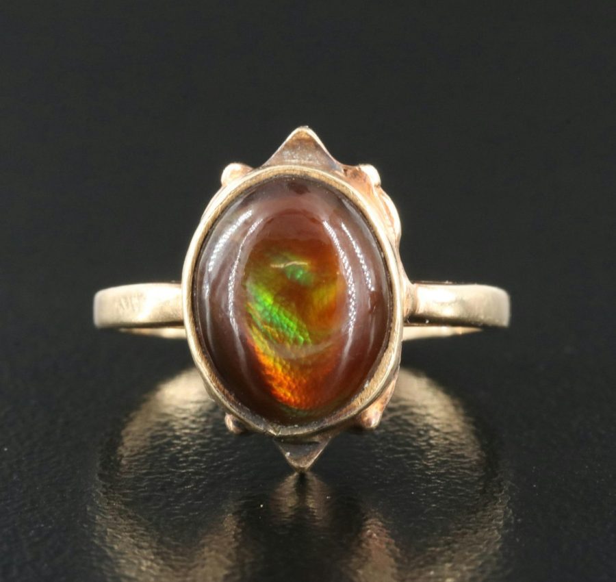 Vintage fire agate 10k yellow gold