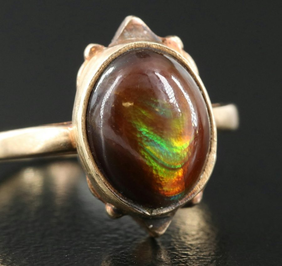 Vintage fire agate 10k yellow gold