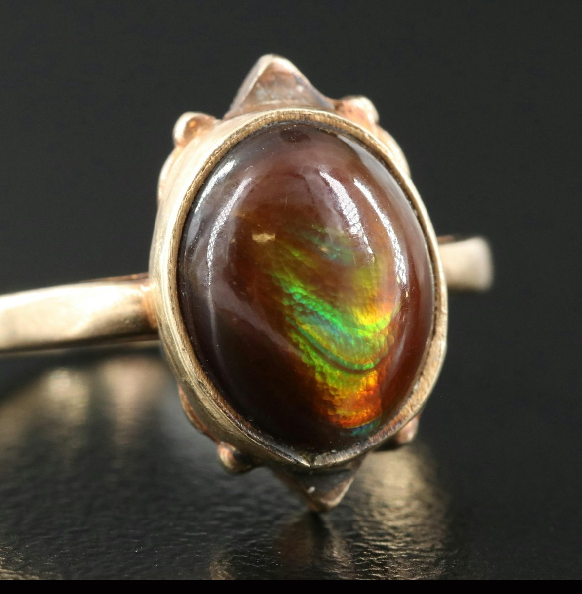 Vintage fire agate 10k yellow gold