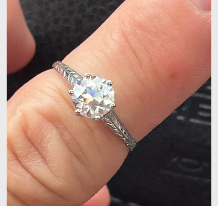 Vintage 18k ring with 6.5mm OEC moissanite center