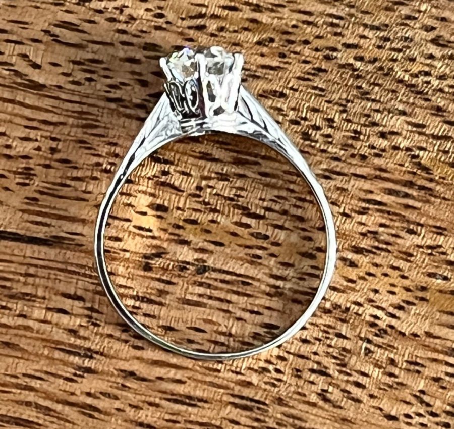 Vintage 18k ring with 6.5mm OEC moissanite center