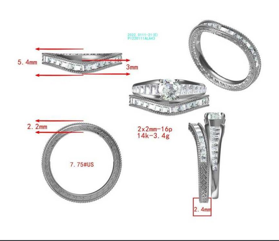 10k white gold moissanite contour band