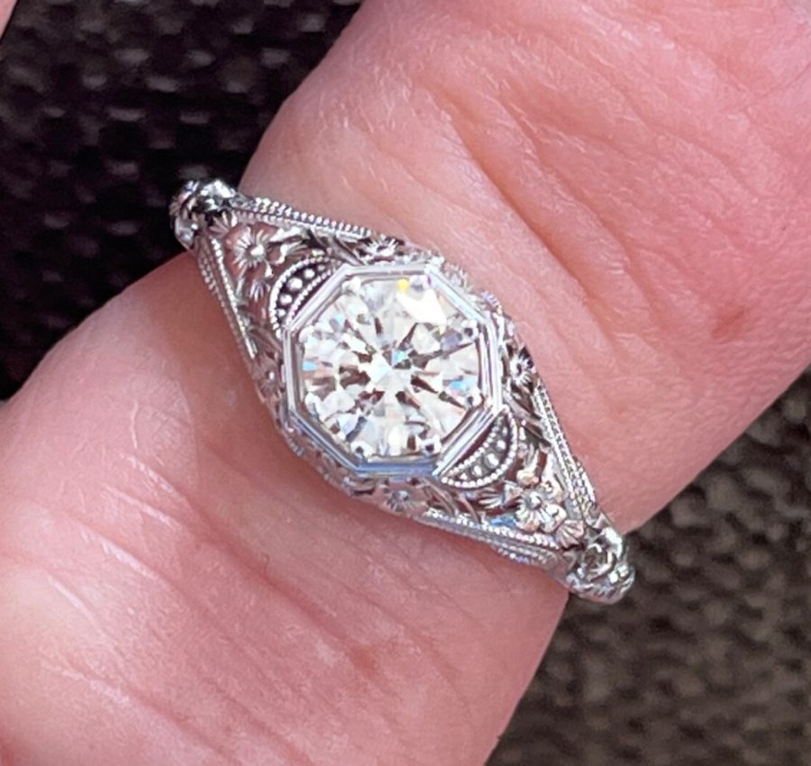 Vintage inspired 0.57ct diamond 14k gold