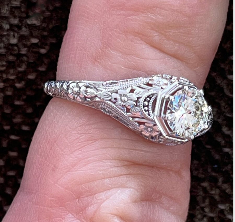 Vintage inspired 0.57ct diamond 14k gold