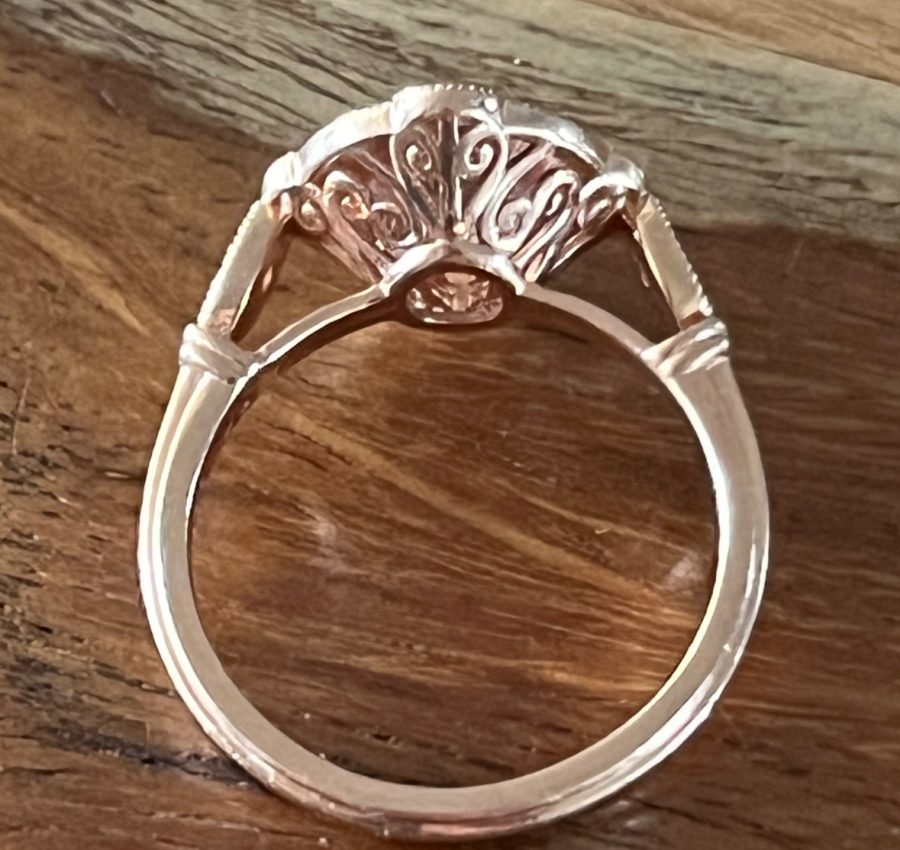 14k rose gold vintage inspired morganite wedding set