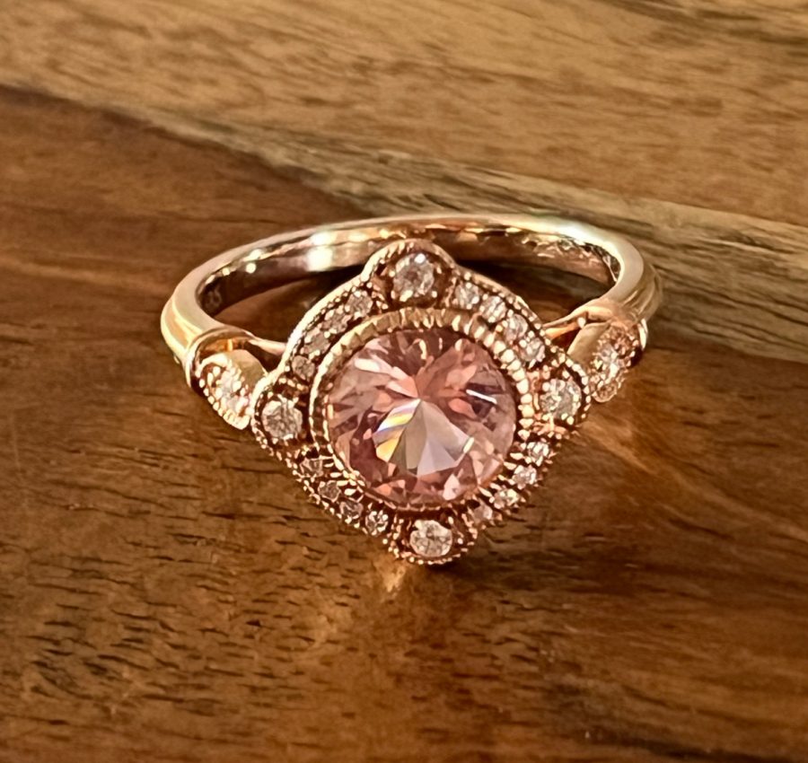 14k rose gold vintage inspired morganite wedding set