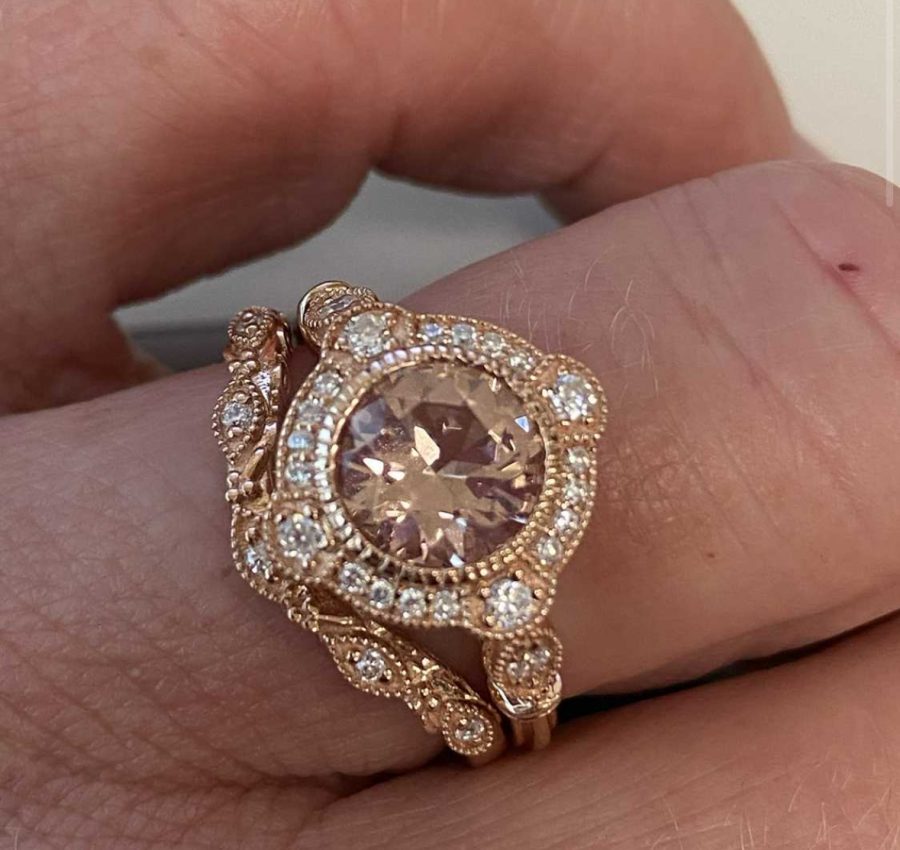 14k rose gold vintage inspired morganite wedding set