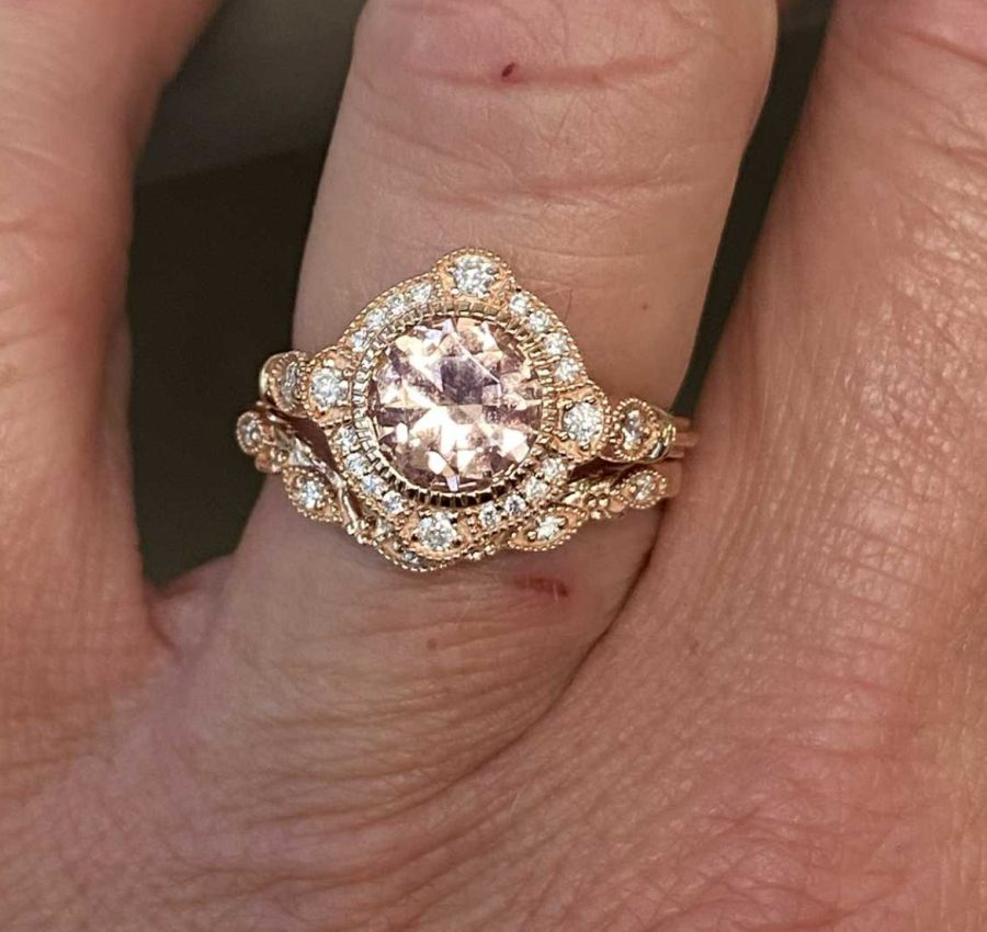 14k rose gold vintage inspired morganite wedding set