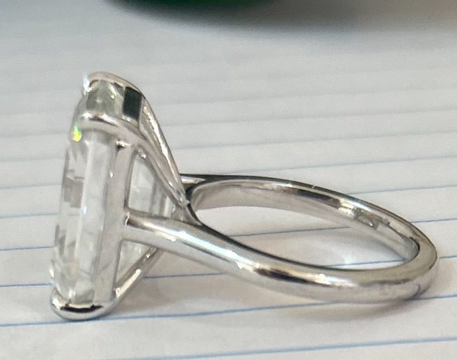 10 carat Mossanite Emerald cut ring