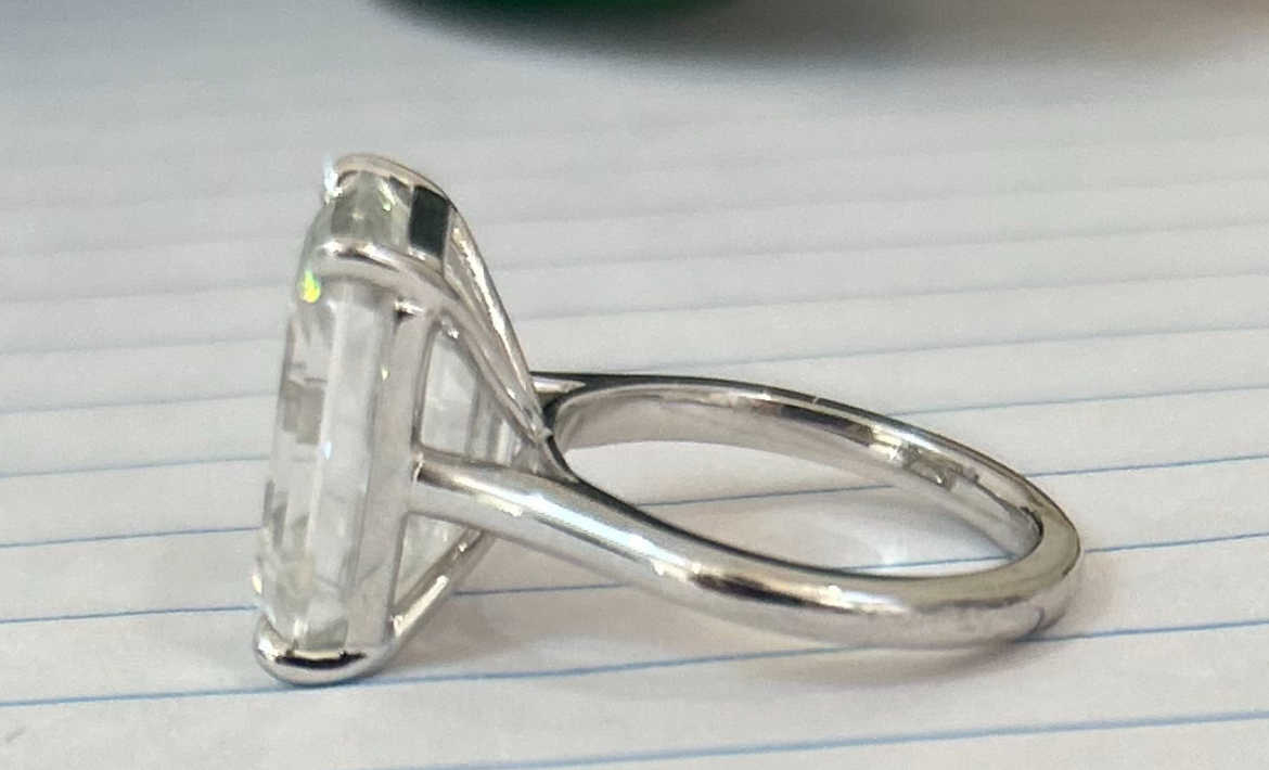 10 carat Mossanite Emerald cut ring