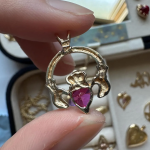 Solid Gold Lab Sapphire Claddagh Pendant | 14k