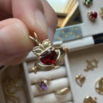 Solid Gold Lab Garnet Claddagh Pendant | 14k