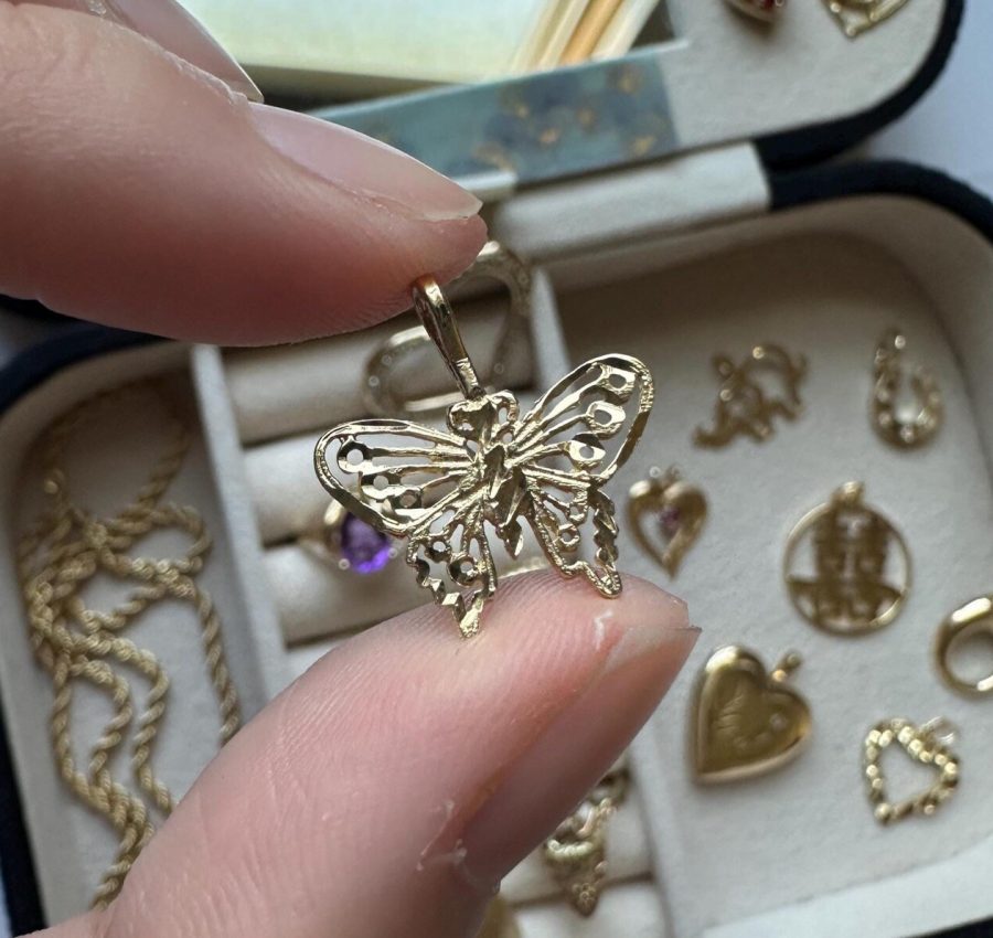 Solid Gold Filigree Butterfly Pendant | 14k