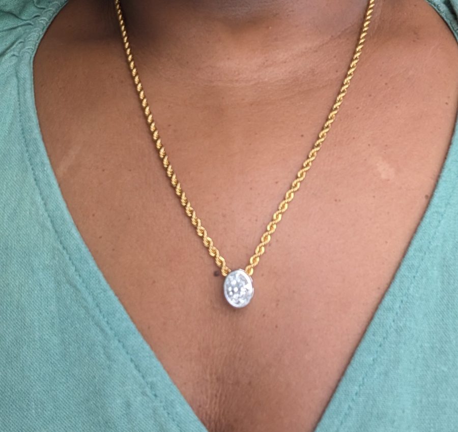 2.97 E VS2 oval lab diamond in bezel white gold pendant