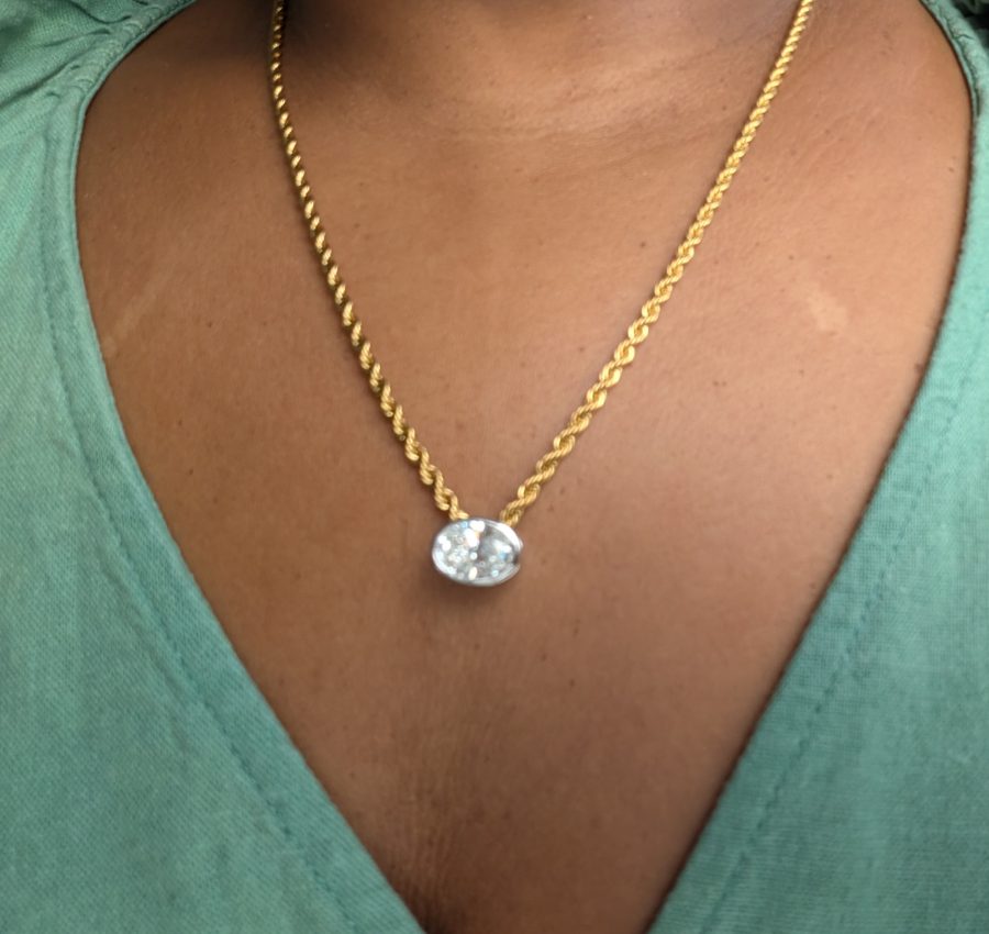 2.97 E VS2 oval lab diamond in bezel white gold pendant