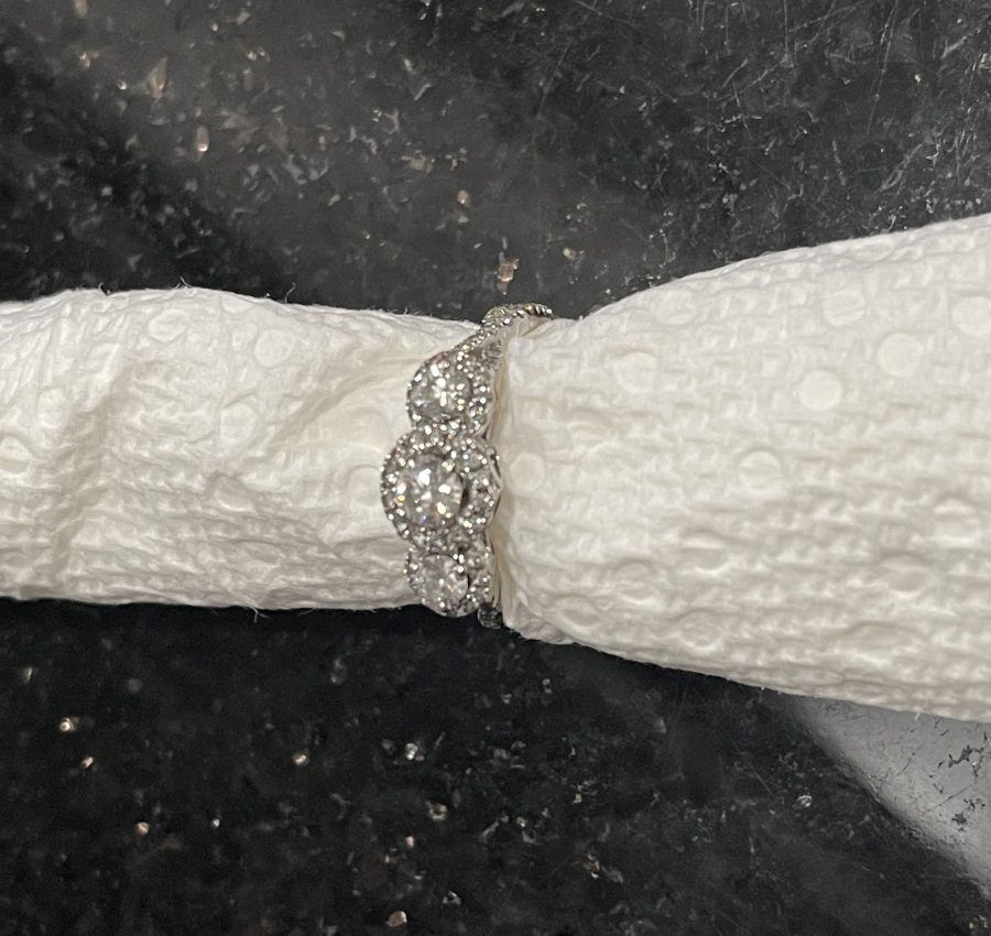 Natural  diamond-three stone ring with halo