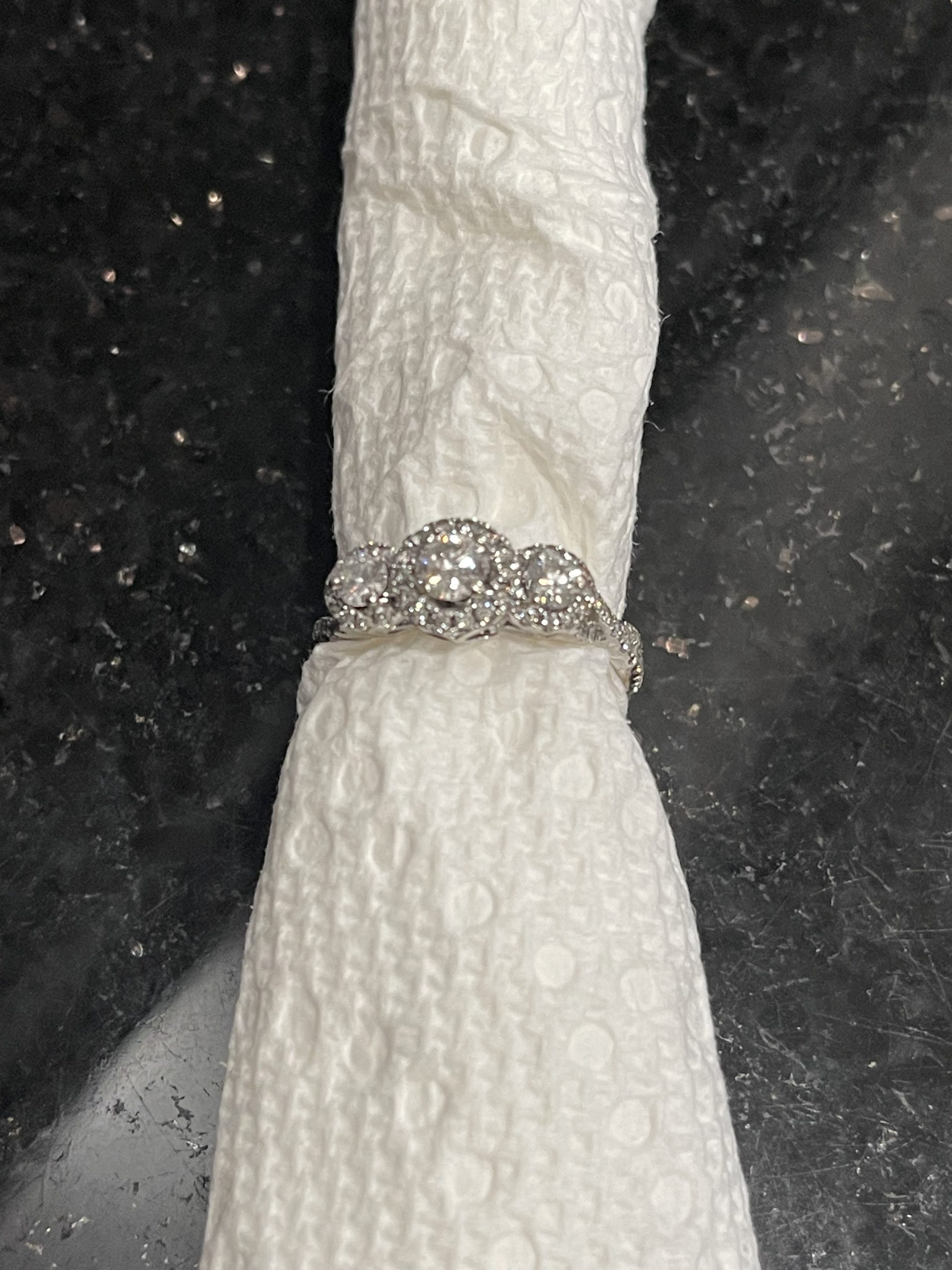 Natural  diamond-three stone ring with halo