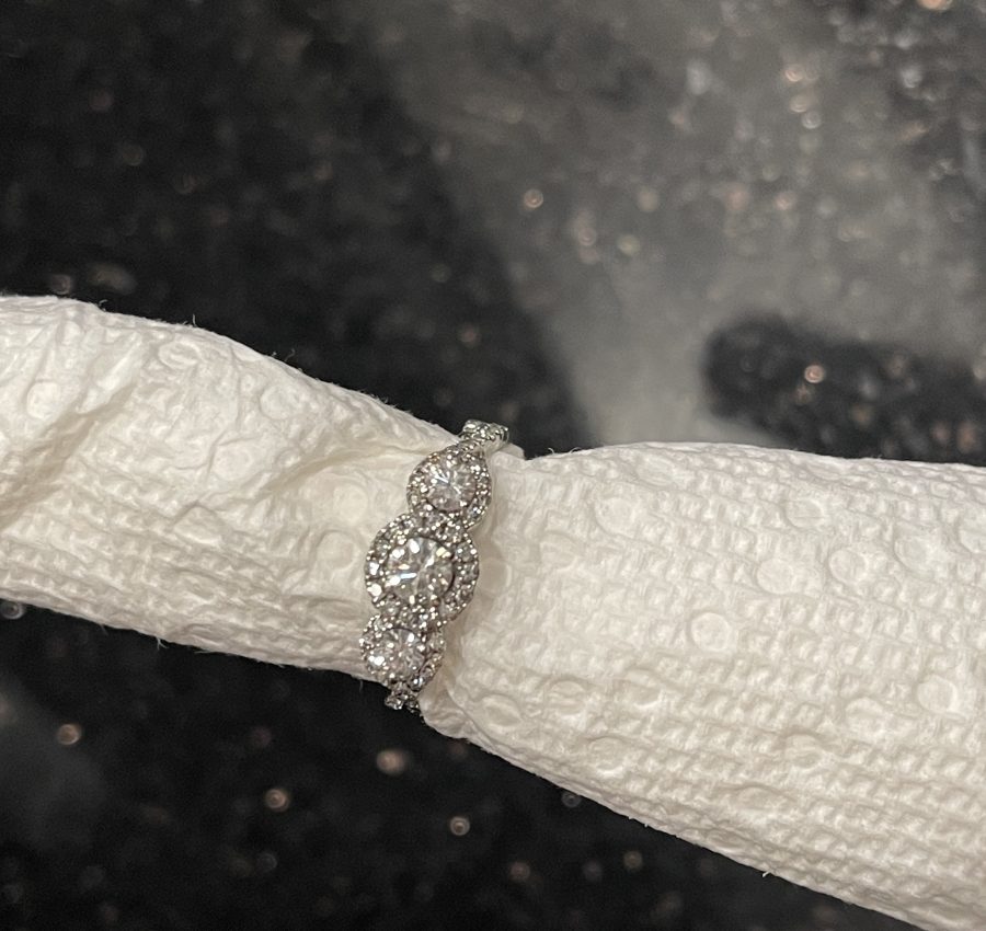 Natural  diamond-three stone ring with halo