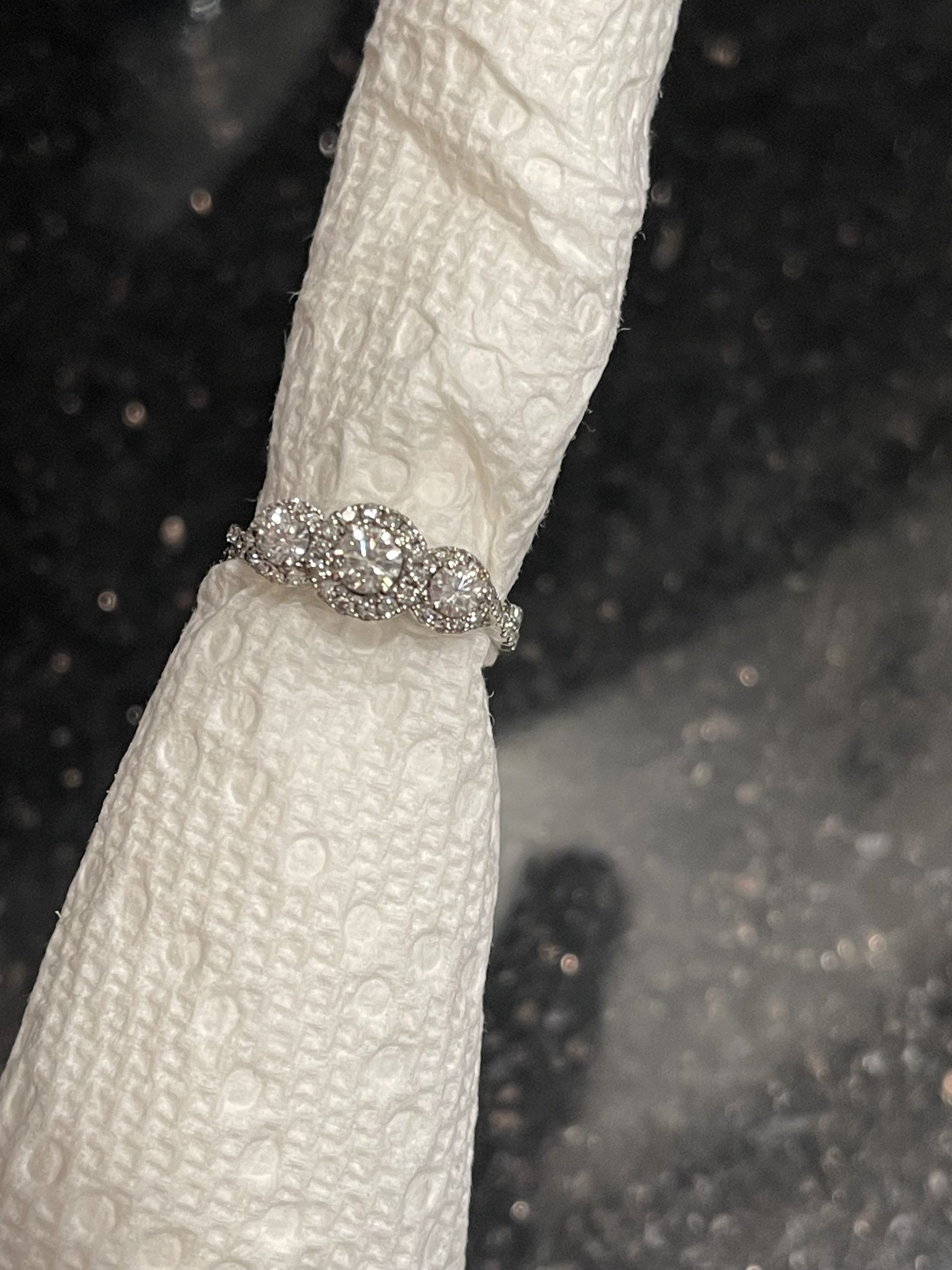Natural  diamond-three stone ring with halo