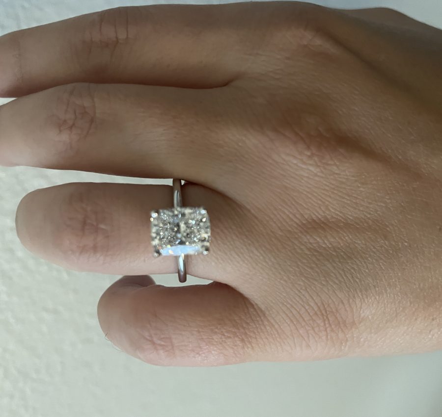 3.06 F VVS2 elongated cushion lab diamond ring $1250