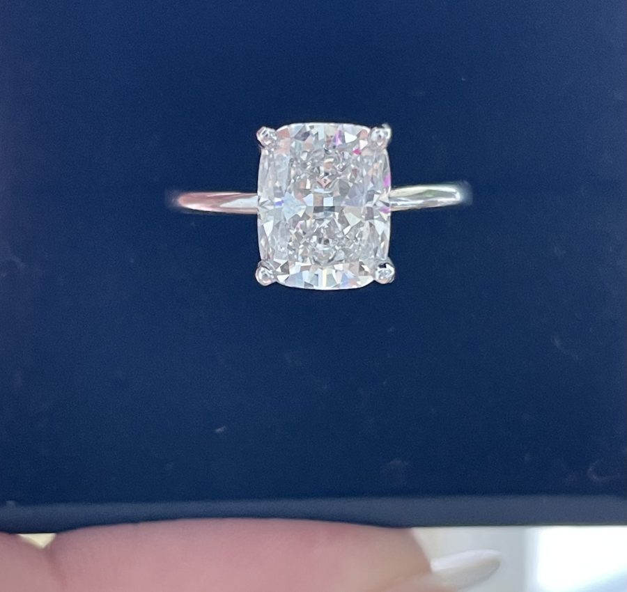 3.06 F VVS2 elongated cushion lab diamond ring $1250