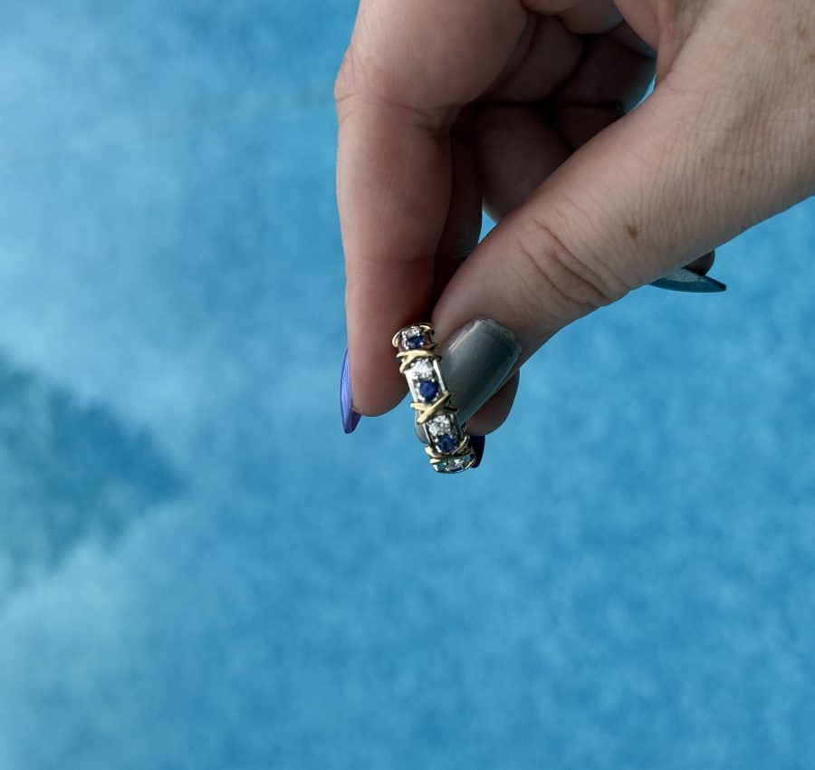 10k White/Yellow Gold Band with Moissanite and Lab Sapphires