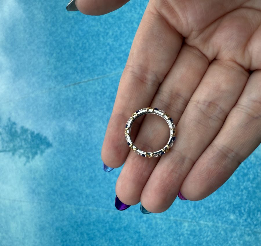 10k White/Yellow Gold Band with Moissanite and Lab Sapphires