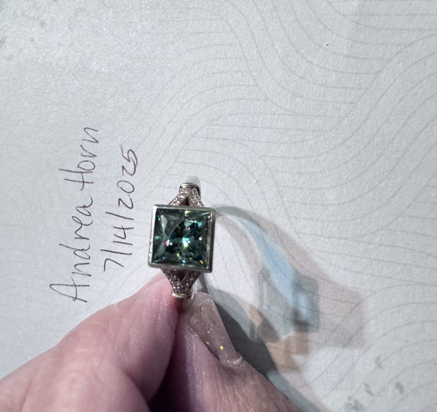 Beautiful green/blue Princess Moissanite