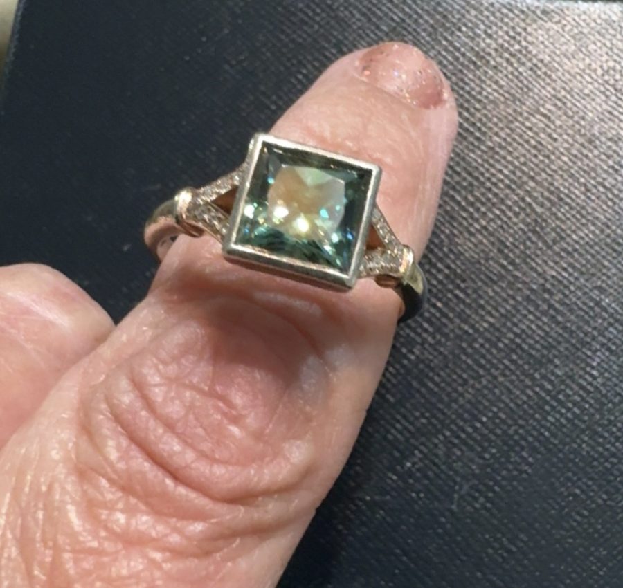 Beautiful green/blue Princess Moissanite