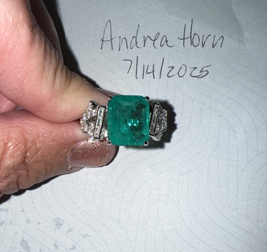 7 ct lab emerald with moissanite side stones