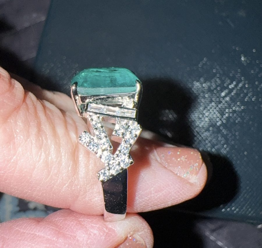 7 ct lab emerald with moissanite side stones