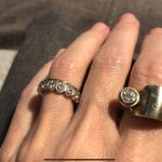 Custom Diamond Ring 2 Toned 14kt Yellow and White Gold Size 6.5 Bezel set