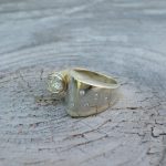 Custom Diamond Ring 2 Toned 14kt Yellow and White Gold Size 6.5 Bezel set